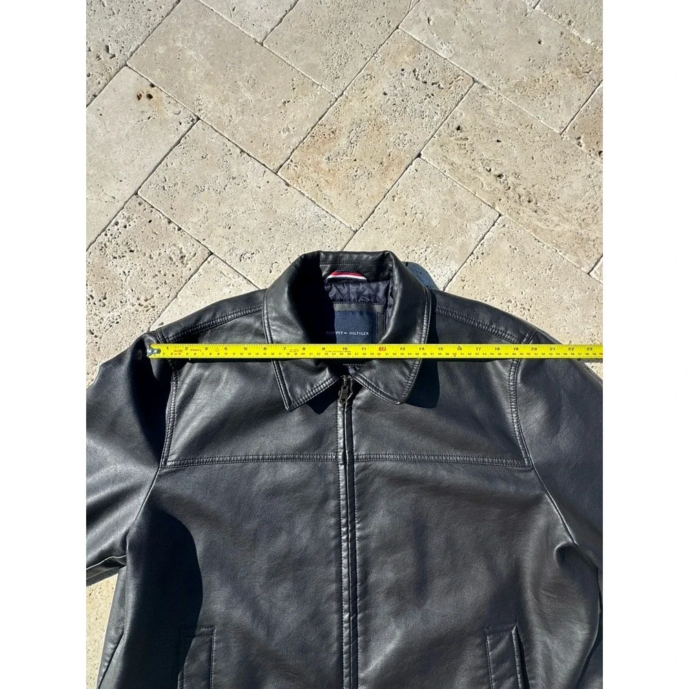 MEN'S TOMMY HILFIGER DARK BROWN FAUX LEATHER BOMBER WINTER JACKET‎ XL